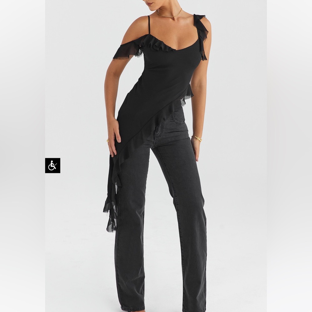 Mistress Rocks Black Asymmetric Ruffle top